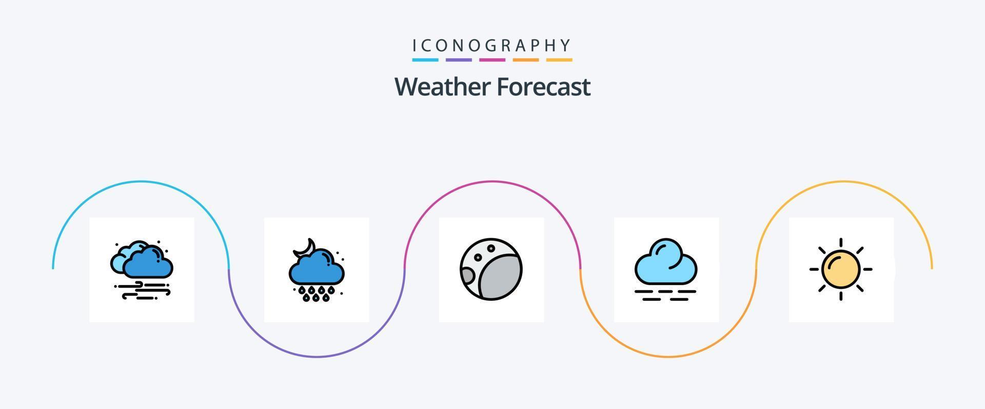 Weather Line Filled Flat 5 Icon Pack Including . sun. moon. day. warm vector