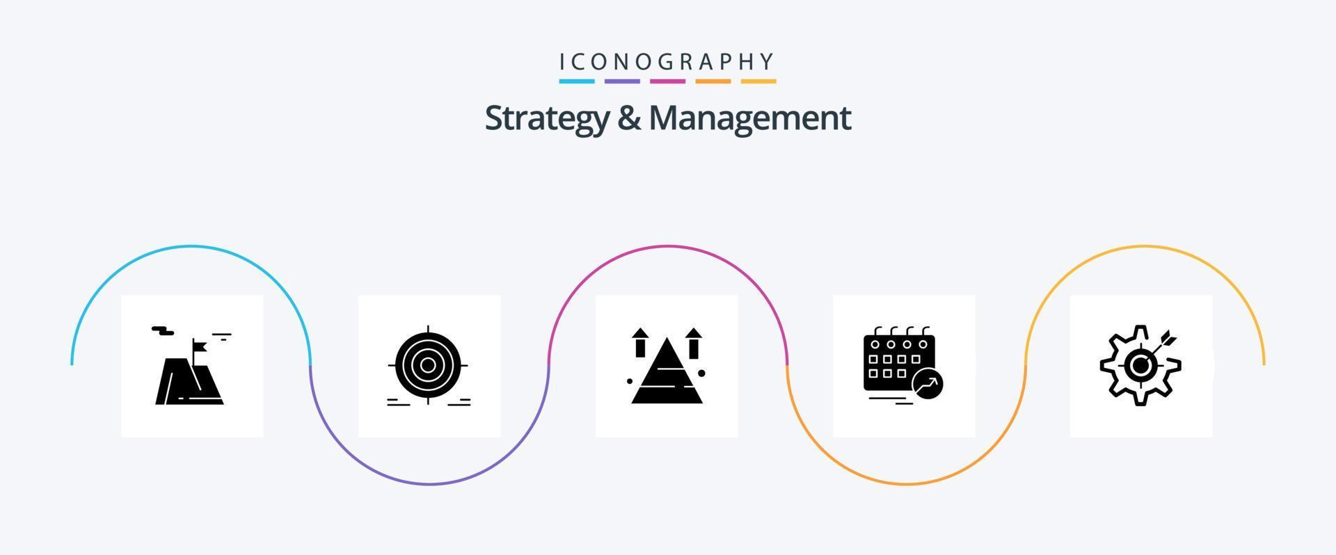 Strategy And Management Glyph 5 Icon Pack Including date. appointment. goal. top. arrow vector