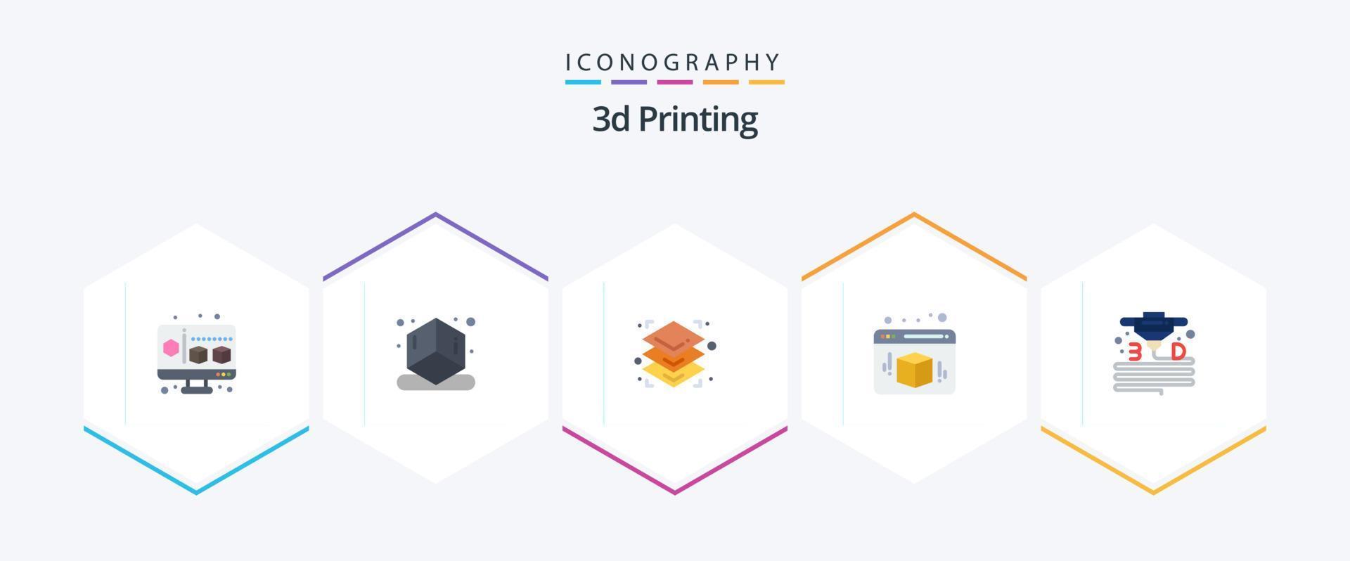 3d Printing 25 Flat icon pack including gadget. web. 3d. cube. d vector