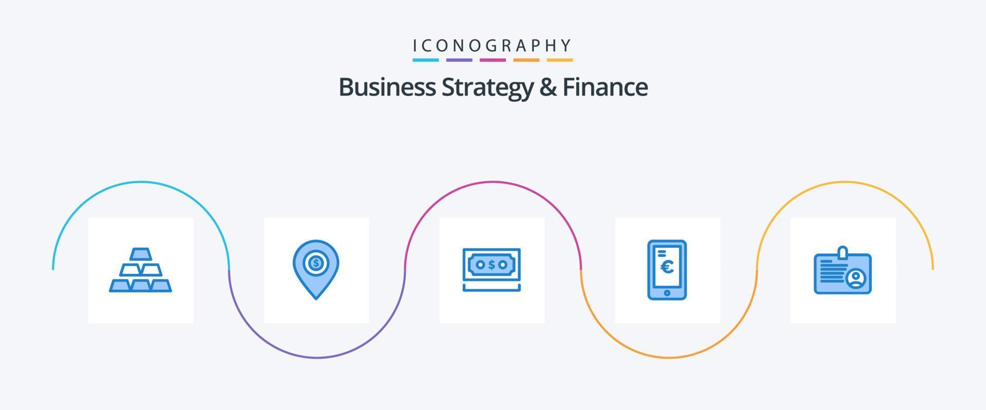 paquete de iconos azul 5 de estrategia empresarial y finanzas que incluye compras. pago. dinero. móvil. divisa vector