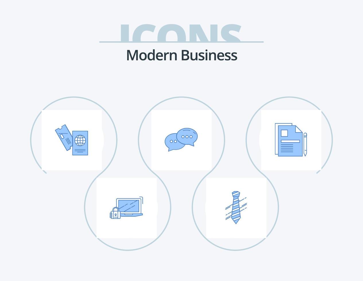 Modern Business Blue Icon Pack 5 Icon Design. conversation. chat. fashion. vacation. tickets vector