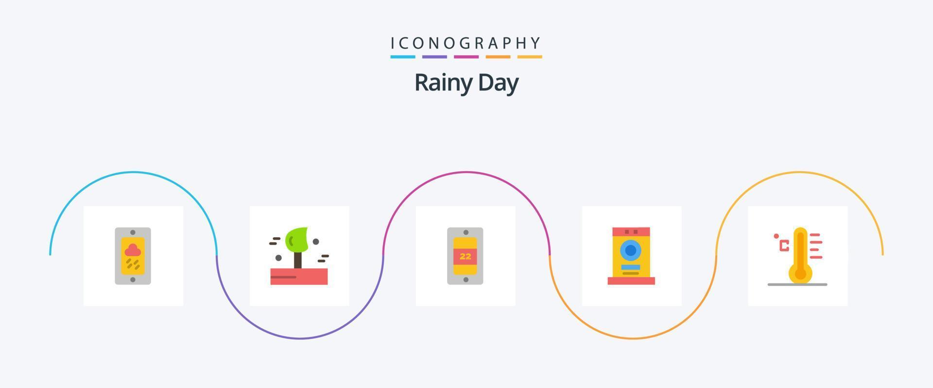 Rainy Flat 5 Icon Pack Including rainy. cloud. mobile. machine. dryer vector