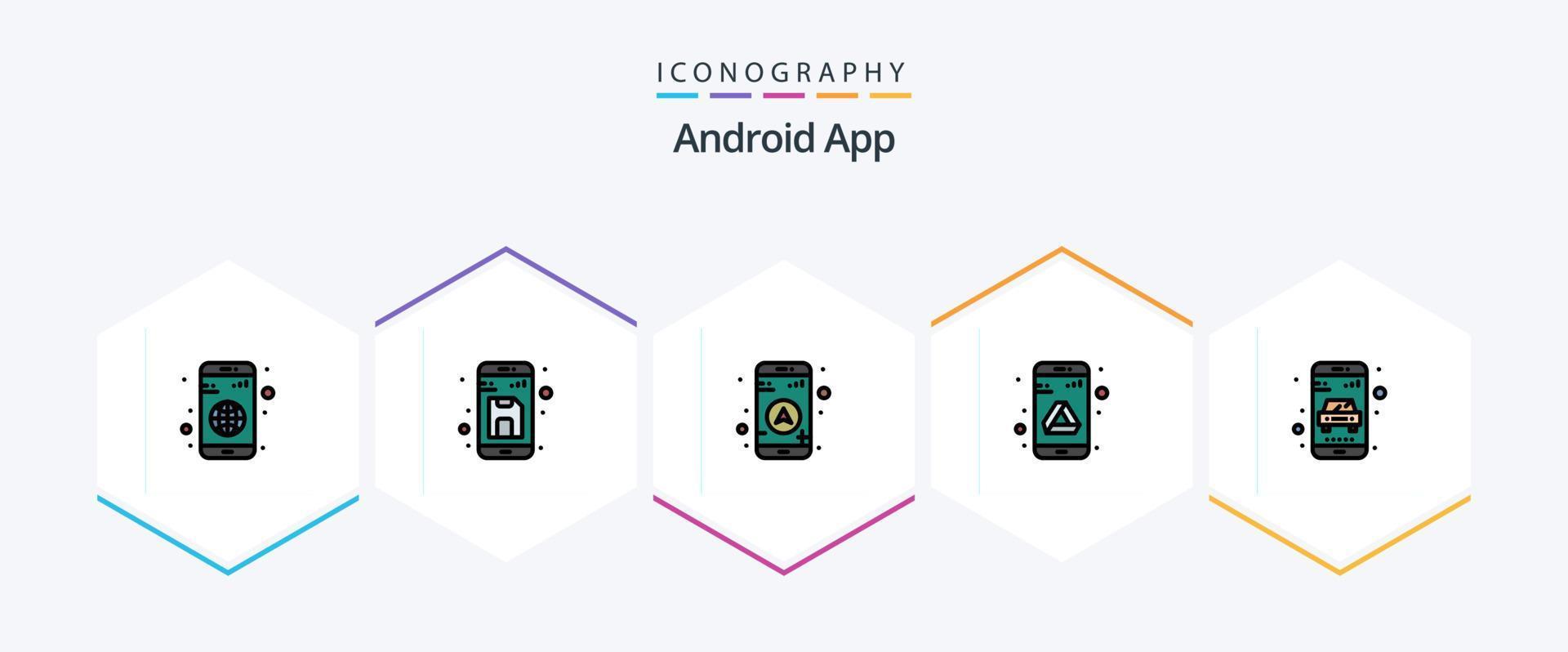 Android App 25 FilledLine icon pack including online. storage. up. google. app vector