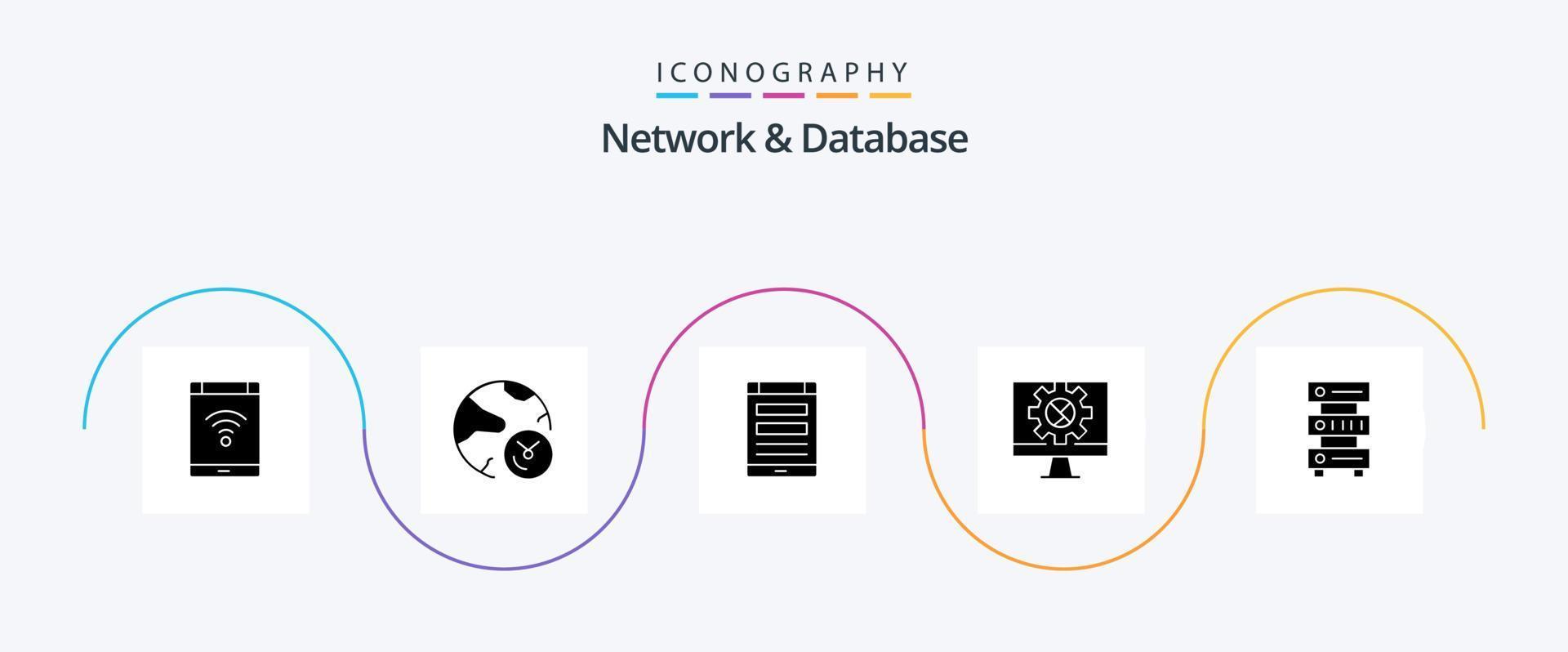 Network And Database Glyph 5 Icon Pack Including online. computer. internet. social media. online vector