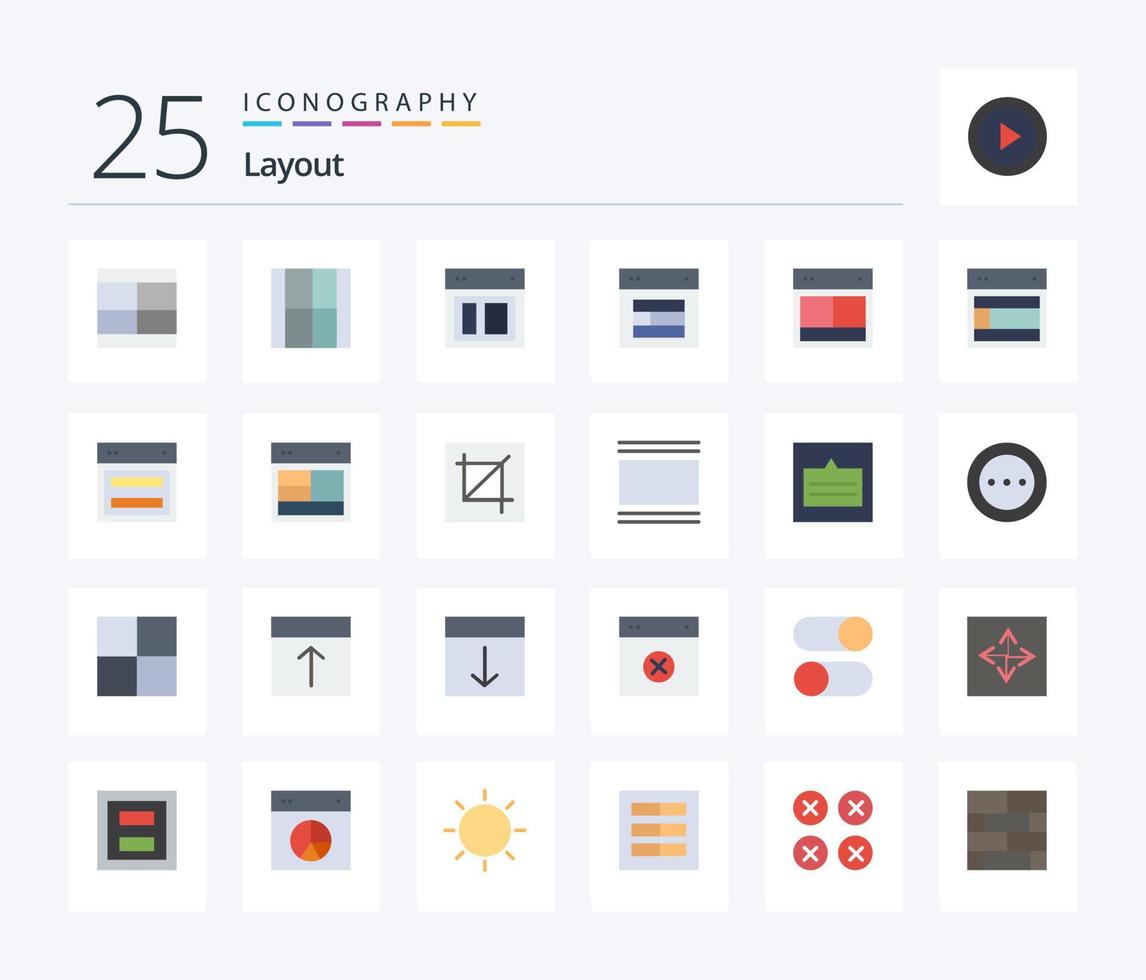 Layout 25 Flat Color icon pack including layout. cover. web. tool. interface vector