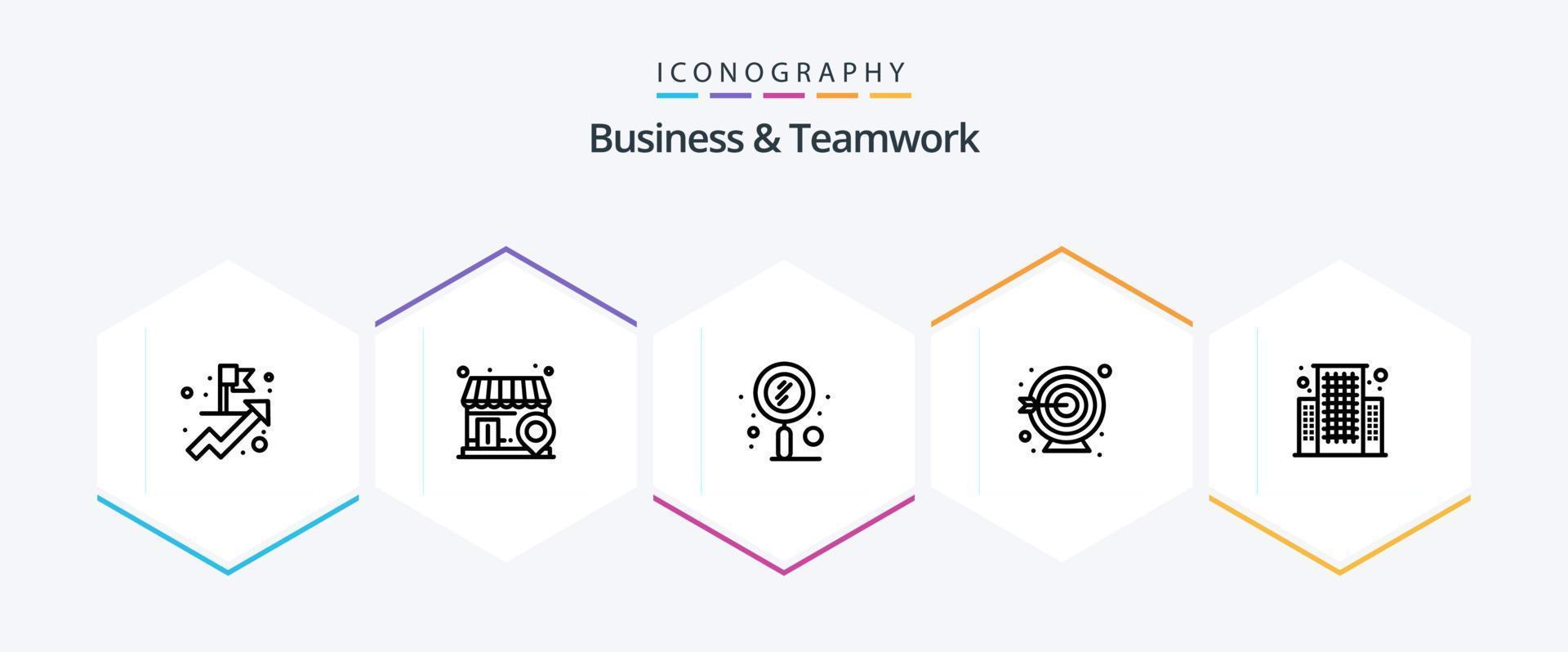 Business And Teamwork 25 Line icon pack including . business. search. building. goal vector