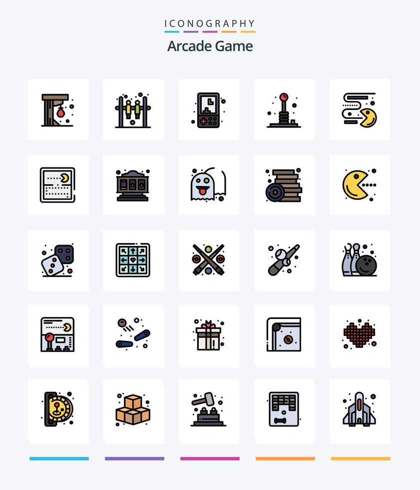 paquete de iconos rellenos de 25 líneas arcade creativo, como la competencia. jugar. divertido. juegos. arcada vector