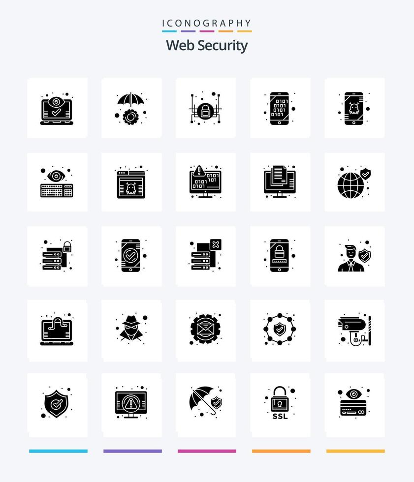 Creative Web Security 25 Glyph Solid Black icon pack  Such As error. search. development. mobile. binary vector