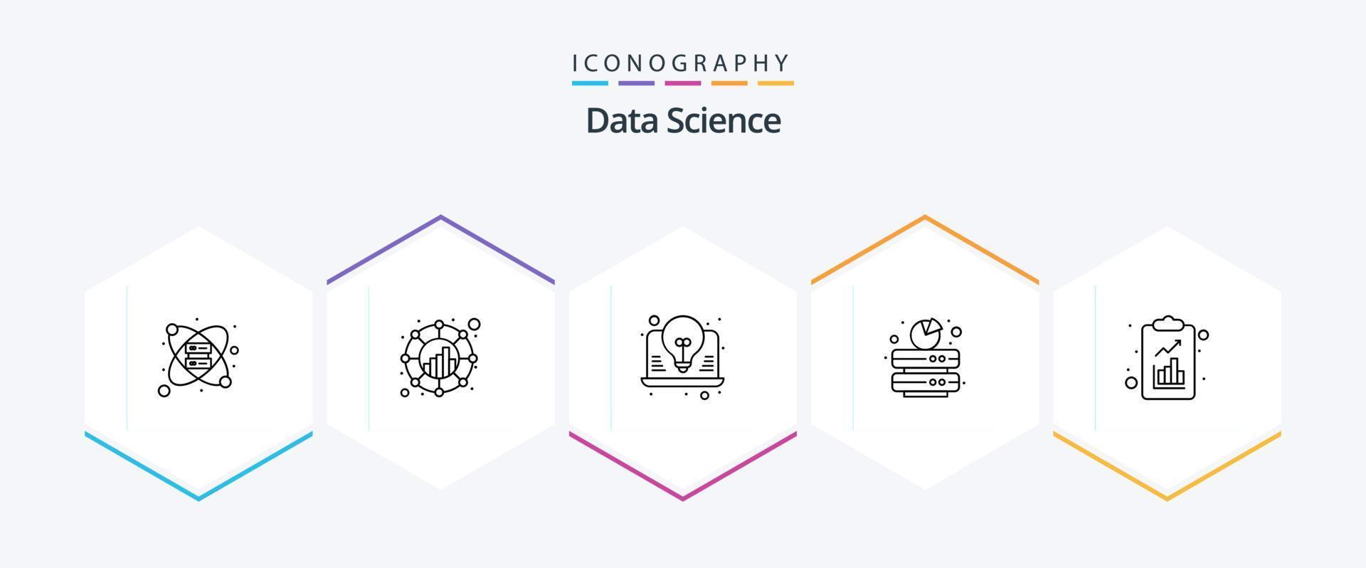 Data Science 25 Line icon pack including server. data. network. big. seo vector