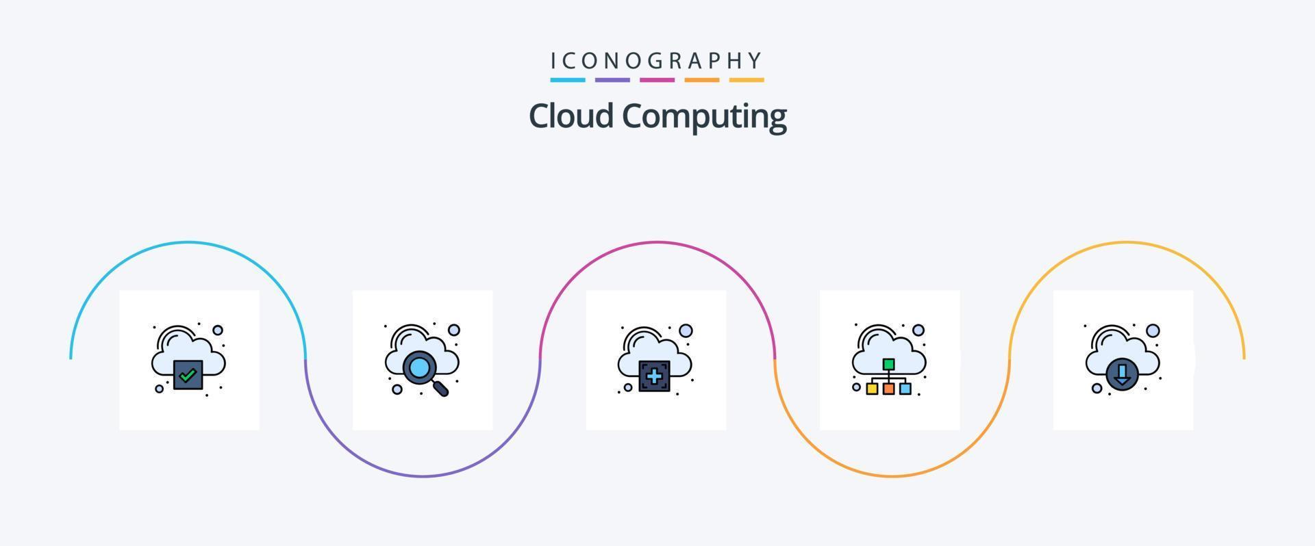 Cloud Computing Line Filled Flat 5 Icon Pack Including technology. add. server. cloud vector