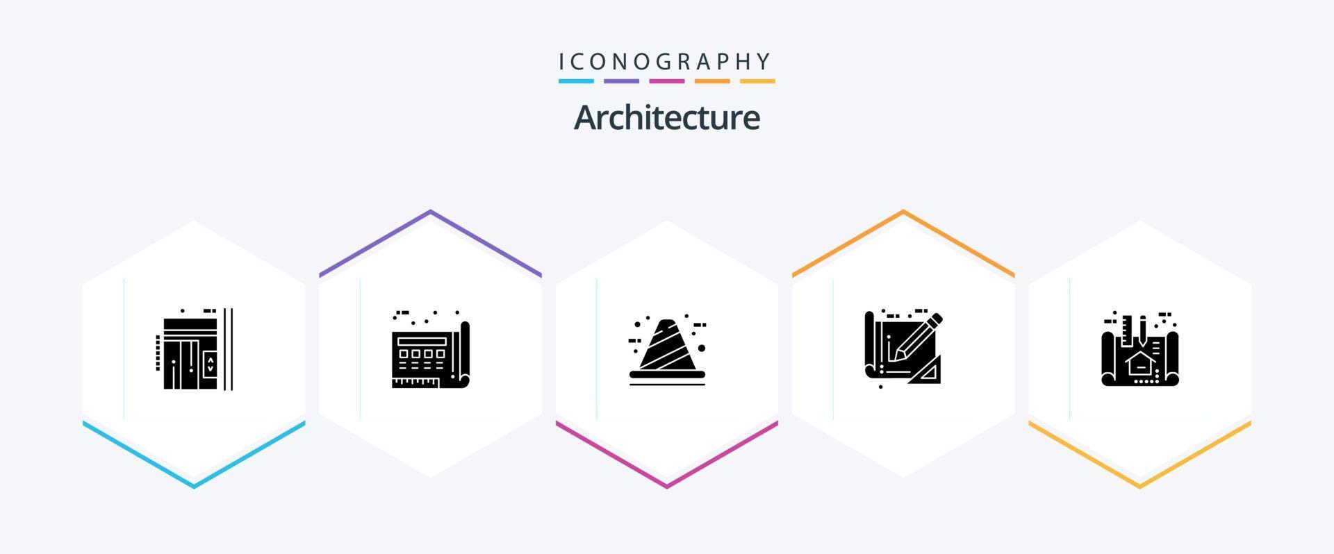 Architecture 25 Glyph icon pack including blue print. tools. paper. development. cone vector