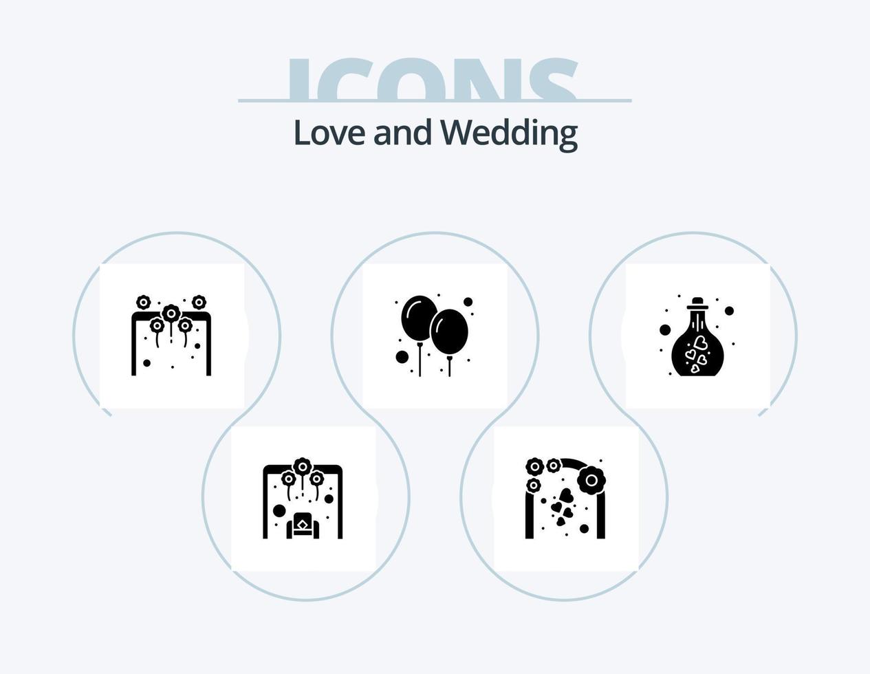 Wedding Glyph Icon Pack 5 Icon Design. flask. party. entrance. celebration. flowers vector