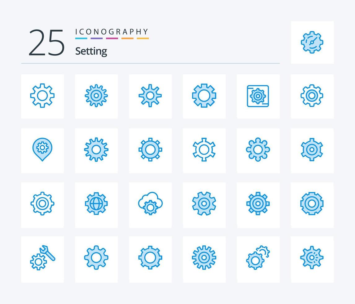 Setting 25 Blue Color icon pack including cogs. location. box. setting. wheel vector