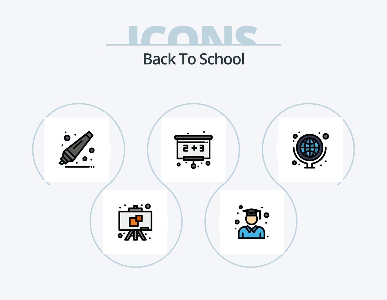 Back To School Line Filled Icon Pack 5 Icon Design. sport. badminton. graduate. school. book vector