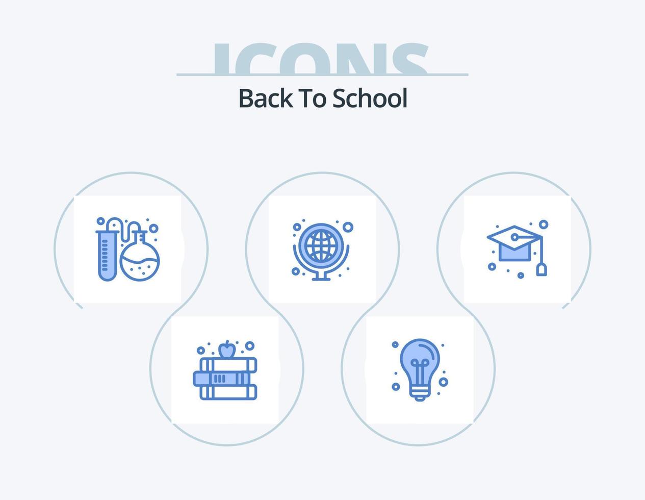 Back To School Blue Icon Pack 5 Icon Design. cap. map. light. globe. education vector