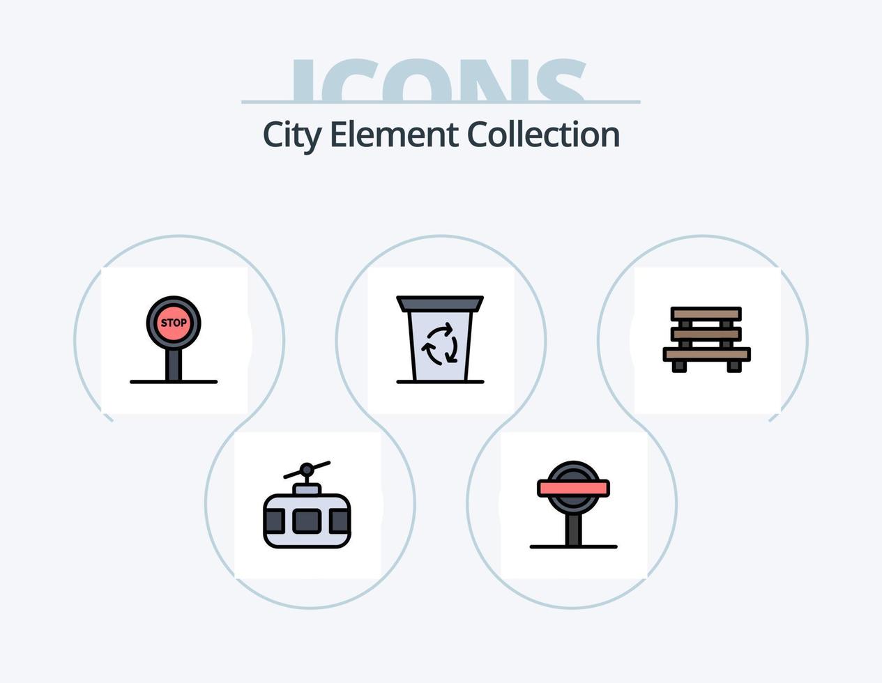 City Element Collection Line Filled Icon Pack 5 Icon Design. . hydrant . fire . advertisement vector