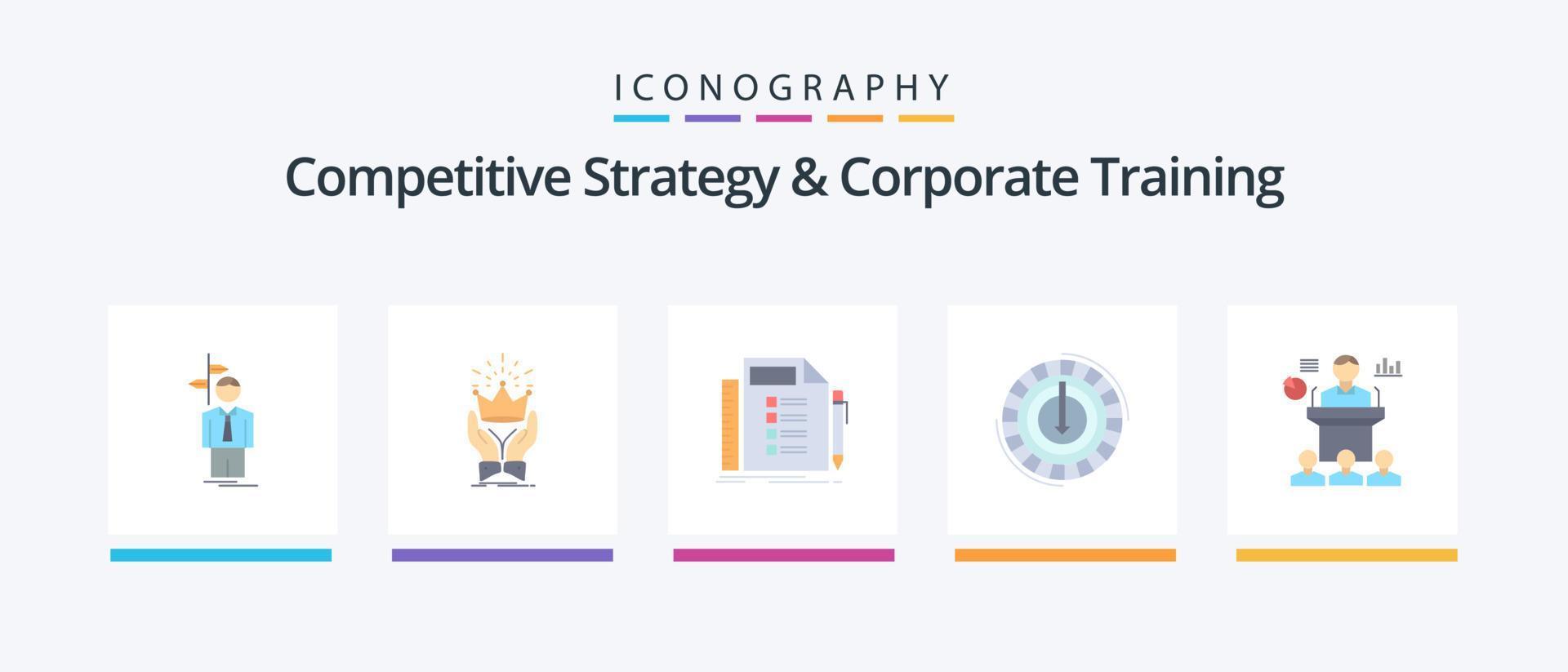 Competitive Strategy And Corporate Training Flat 5 Icon Pack Including expense. consumption. market. task. plan. Creative Icons Design vector
