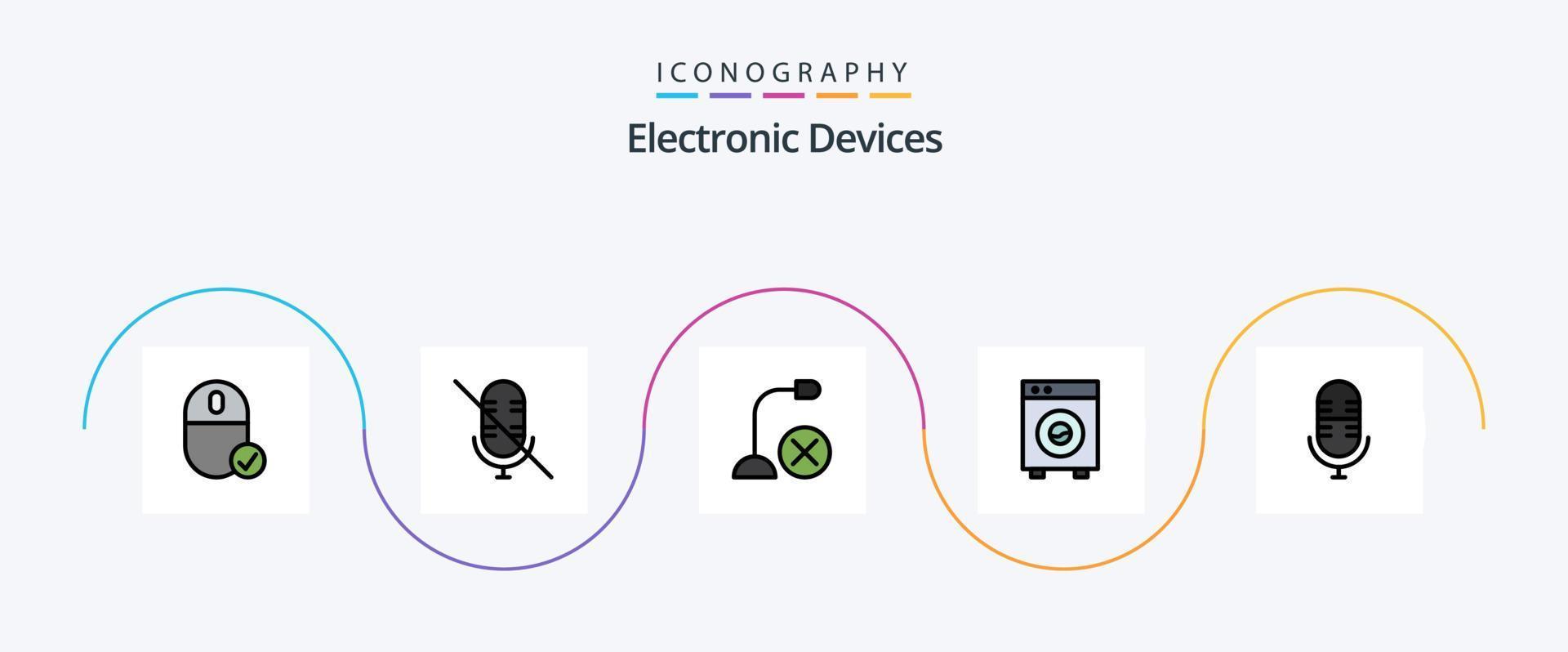 paquete de iconos de 5 planos llenos de línea de dispositivos que incluye la máquina. dispositivos. ordenadores. grande. micrófono vector