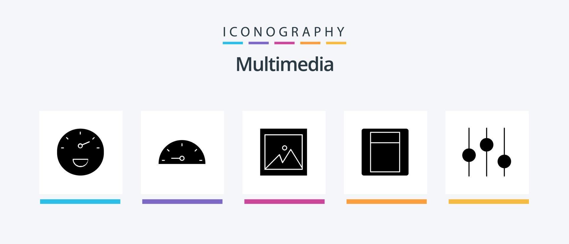 Multimedia Glyph 5 Icon Pack Including . picture. tuning. controls. Creative Icons Design vector