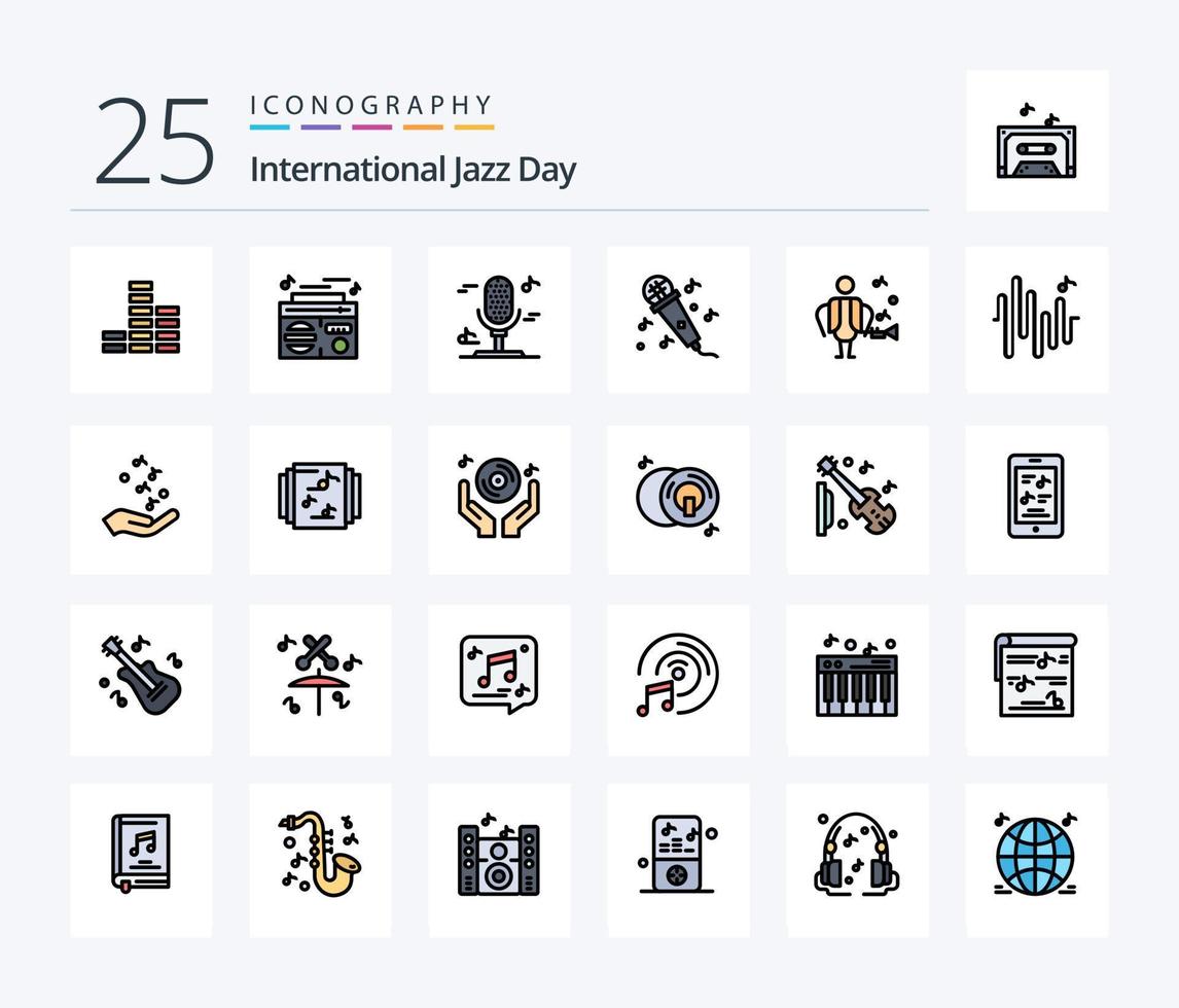 International Jazz Day 25 Line Filled icon pack including hand. wave. microphone. sine. singer vector