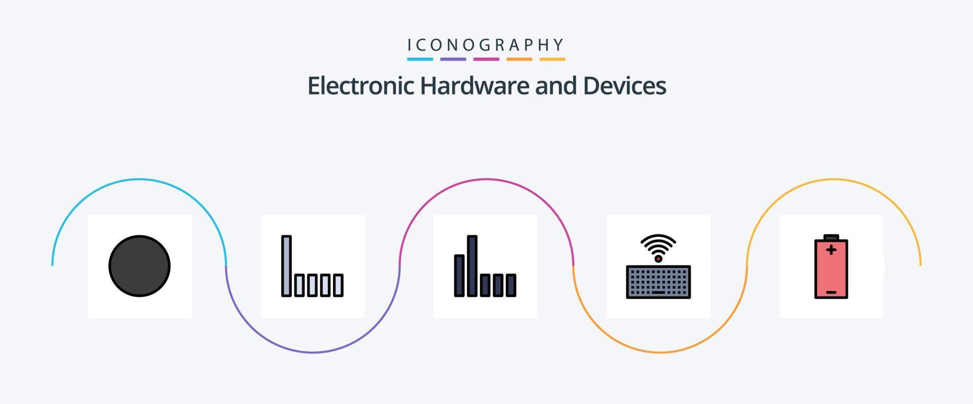 paquete de iconos de 5 planos llenos de línea de dispositivos que incluye . llaves. energía vector