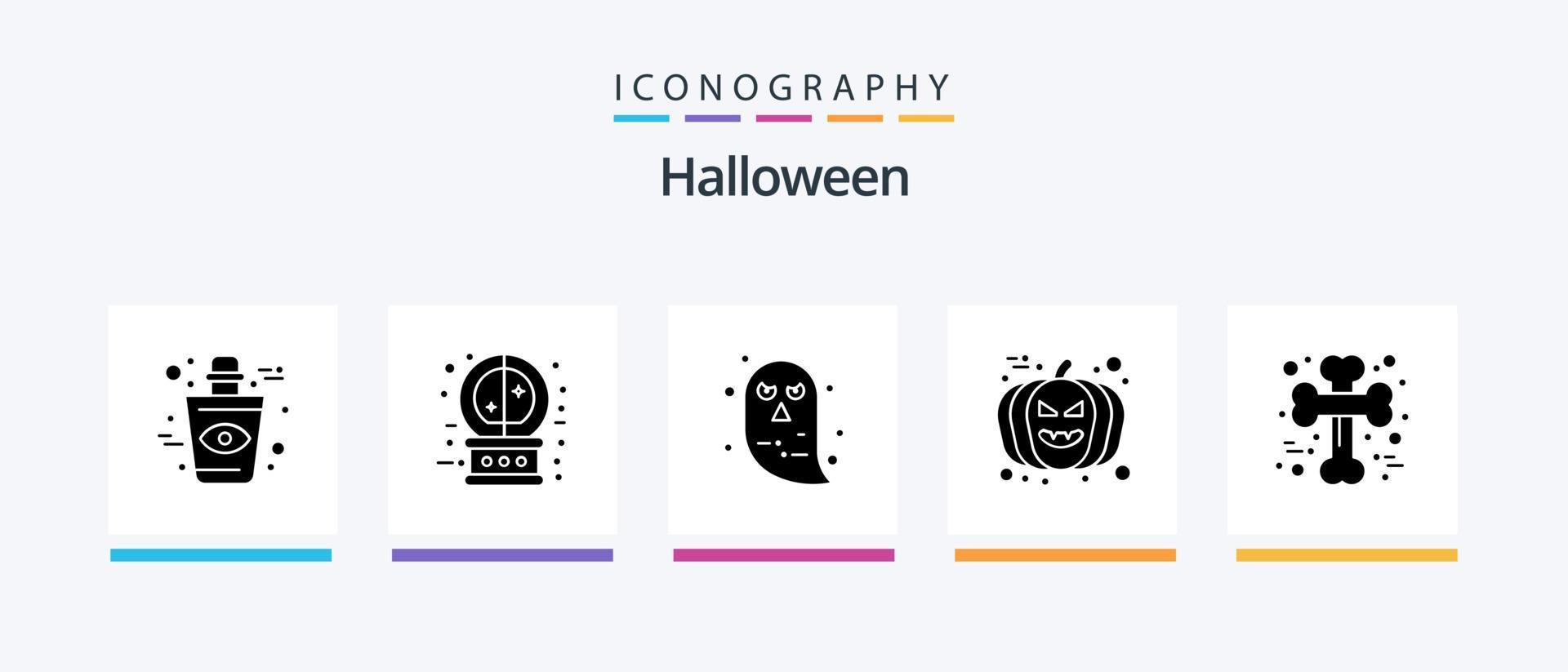 paquete de iconos de glifo 5 de halloween que incluye hueso cruzado. avatar. personaje. calabaza. rostro. diseño de iconos creativos vector