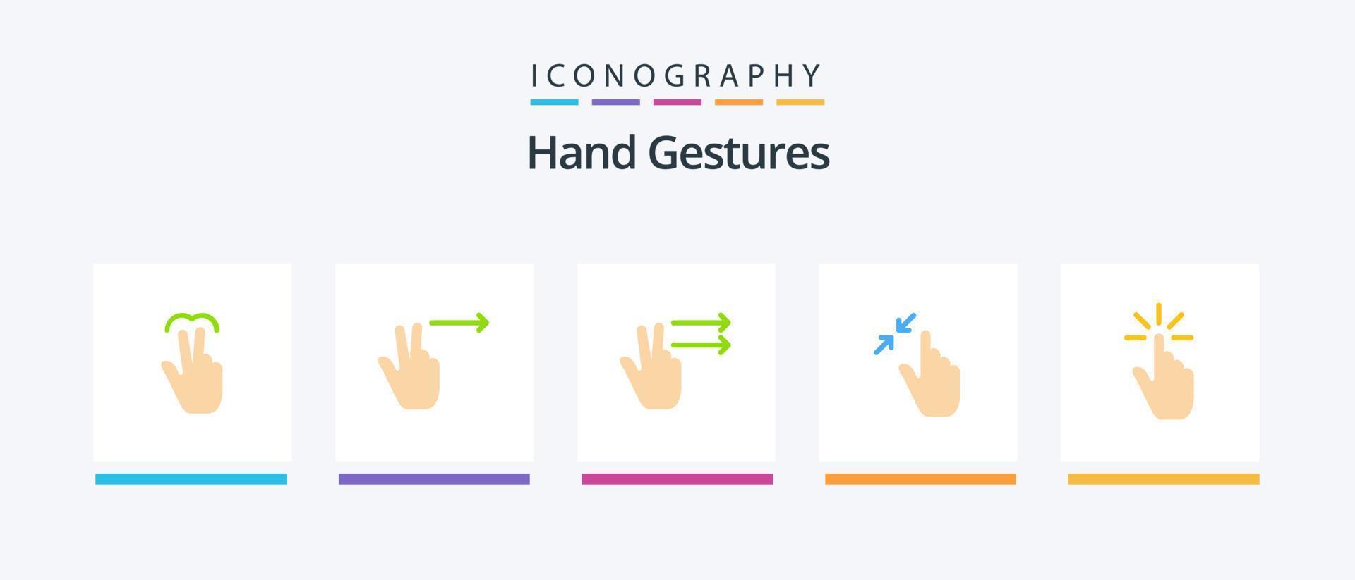 paquete de iconos planos de 5 gestos con las manos, incluida la mano. gesto. contrato. dedo. tocar. diseño de iconos creativos vector
