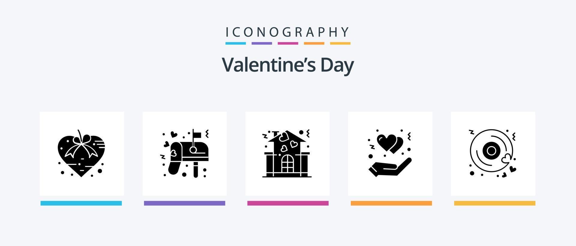Valentines Day Glyph 5 Icon Pack Including disk. hand. mail. gesture. people. Creative Icons Design vector