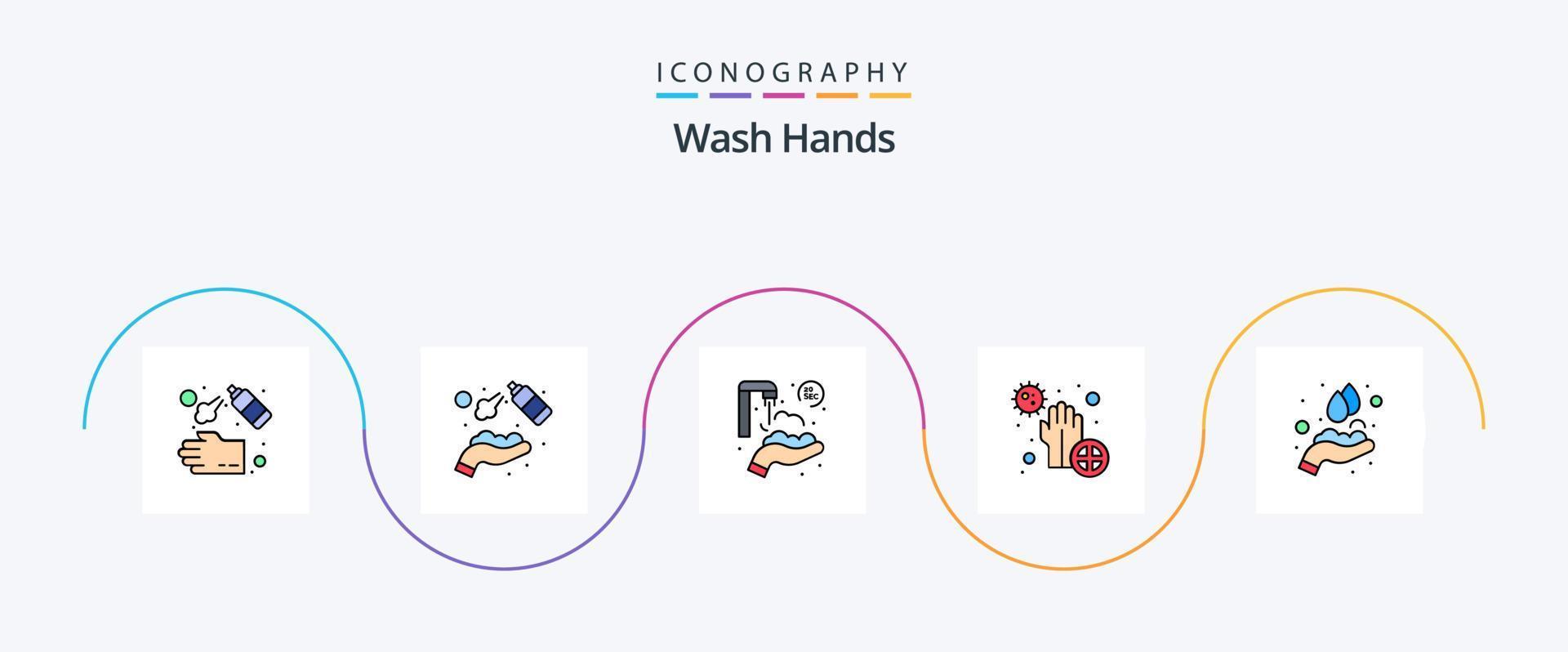 Wash Hands Line Filled Flat 5 Icon Pack Including hands. dirty. wash. covid. hands vector