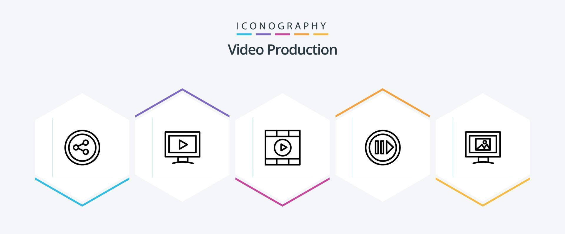 paquete de iconos de 25 líneas de producción de video que incluye el paso. multimedios medios comenzar vector