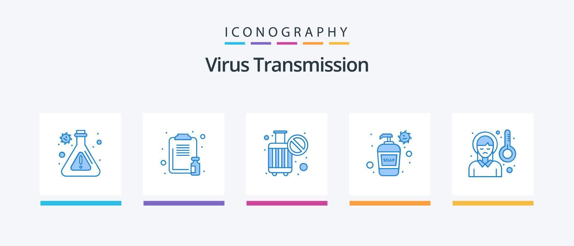 Virus Transmission Blue 5 Icon Pack Including headache. hand wash. ban. soap. bottle. Creative Icons Design vector