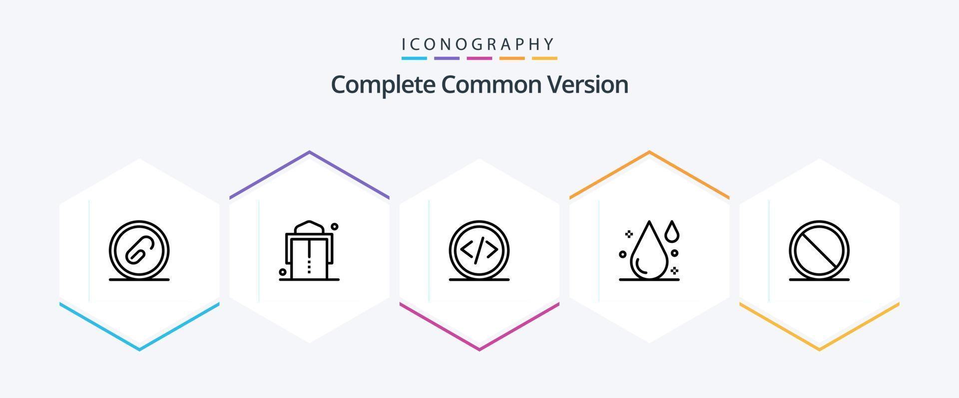 Complete Common Version 25 Line icon pack including block. drop. code. drink. web vector