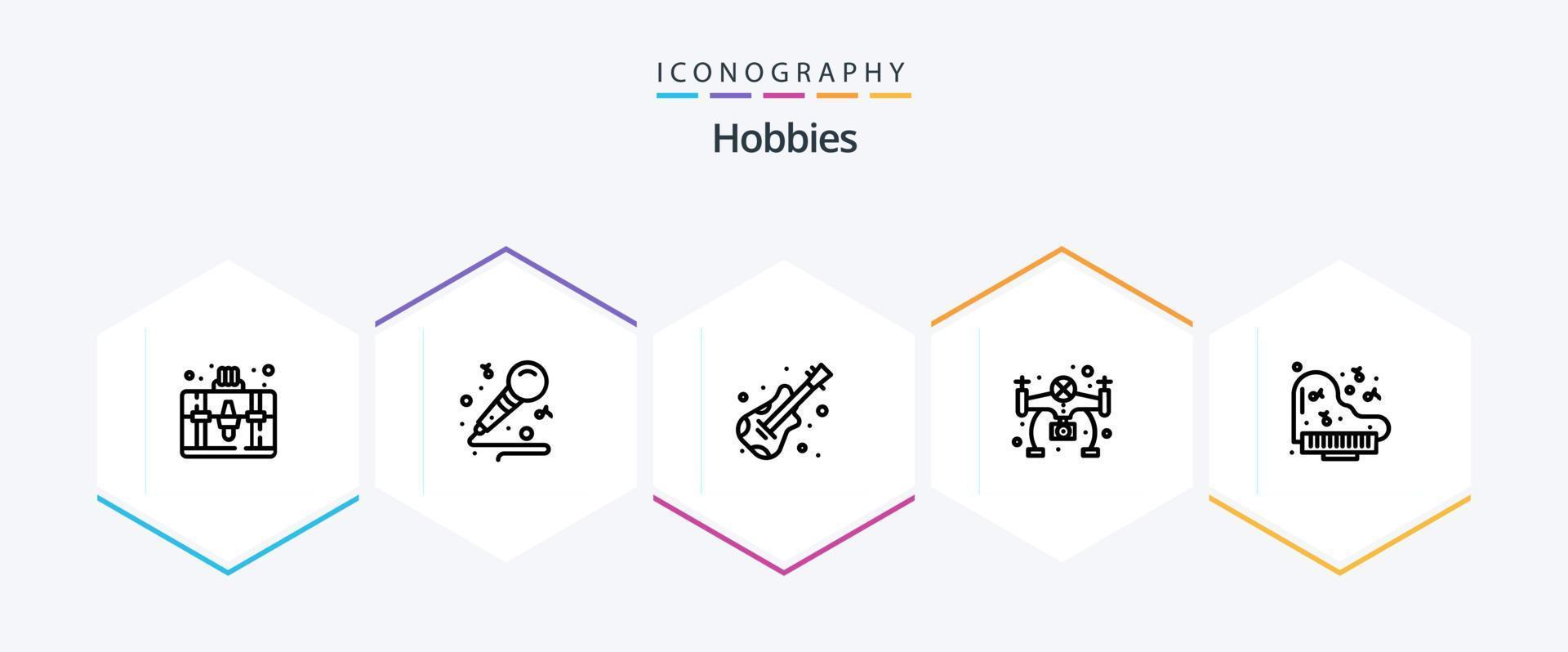 paquete de íconos de 25 líneas de hobbies que incluye . instrumento. guitarra. grandioso. pasatiempo vector