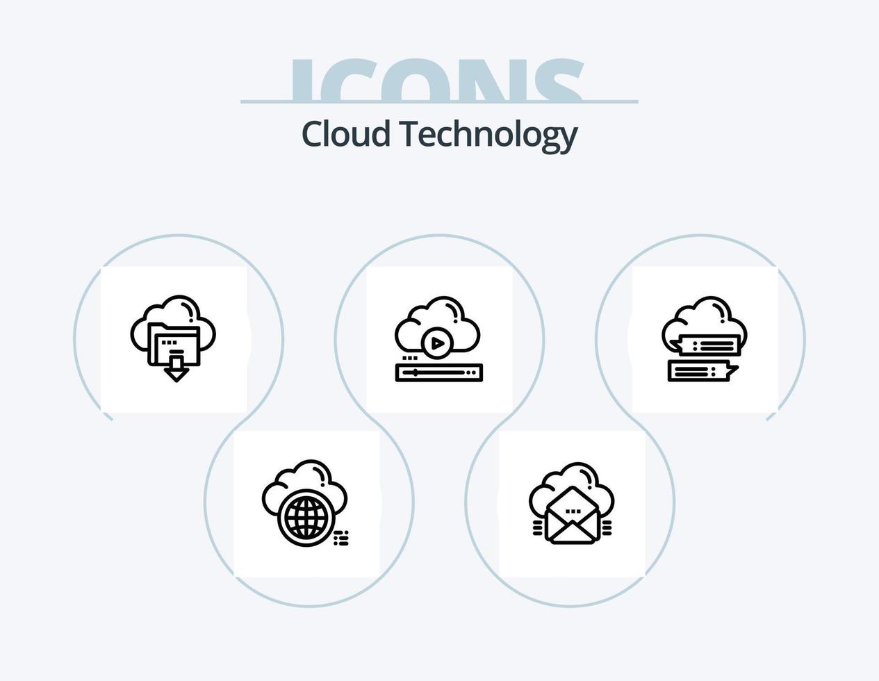 paquete de iconos de línea de tecnología de nube 5 diseño de iconos. nube. engranaje. en línea. datos. ratón vector