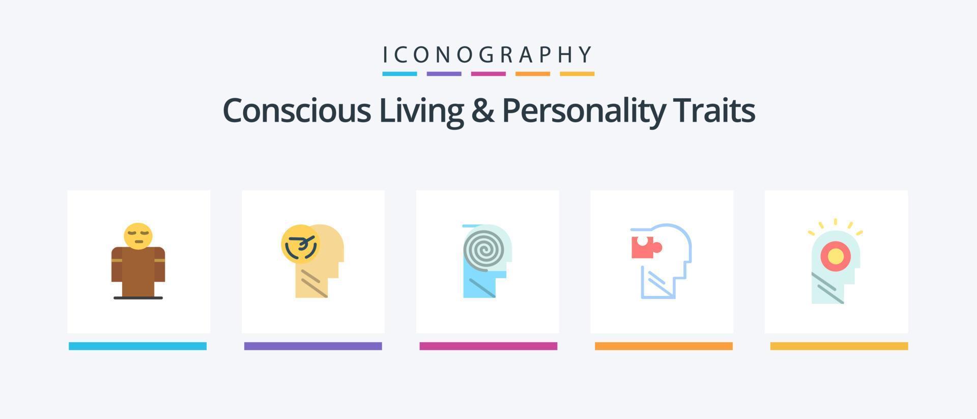 Concious Living And Personality Traits Flat 5 Icon Pack Including puzzle. logical. speed. human. learning. Creative Icons Design vector