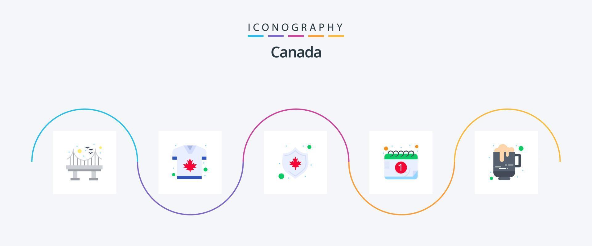 Paquete de 5 iconos planos de canadá que incluye botella. día. Canadá. mes. calendario vector