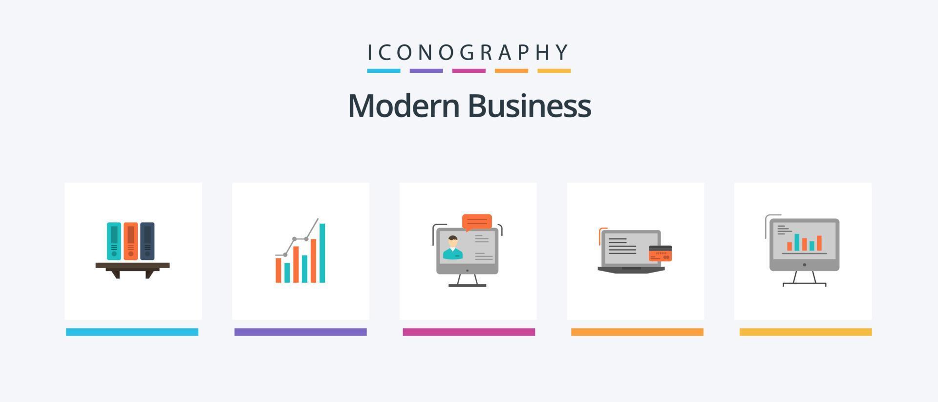 Modern Business Flat 5 Icon Pack Including dialog. business. analytics. chat. statistics. Creative Icons Design vector