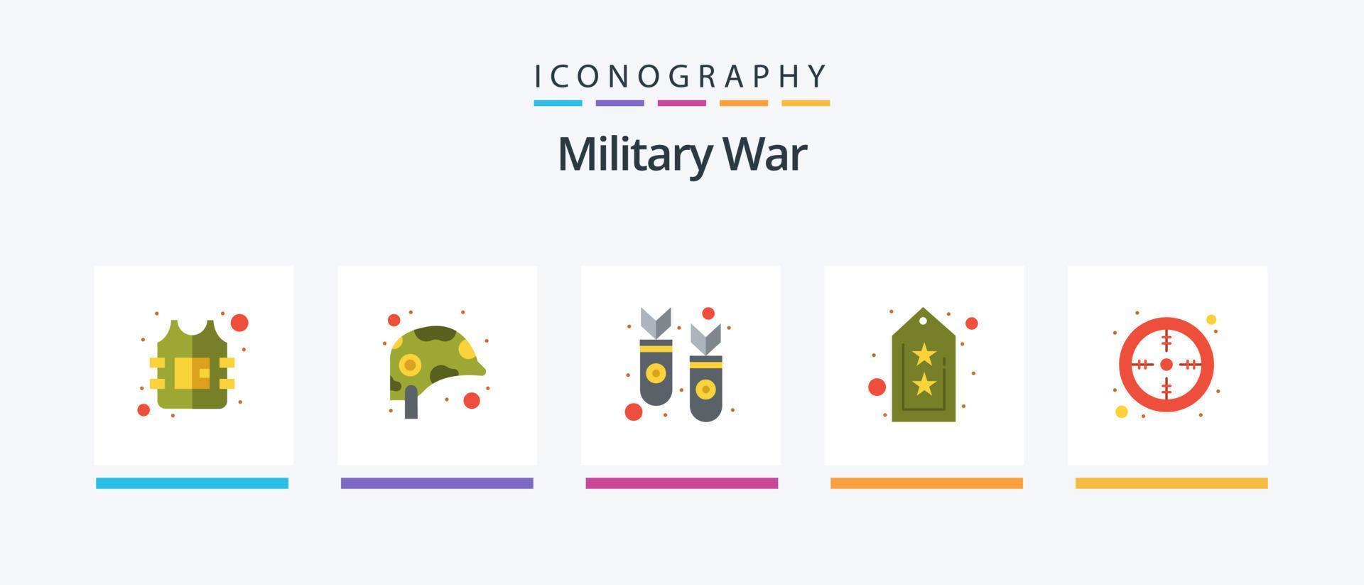 Military War Flat 5 Icon Pack Including army. star. missles. tag. army. Creative Icons Design vector