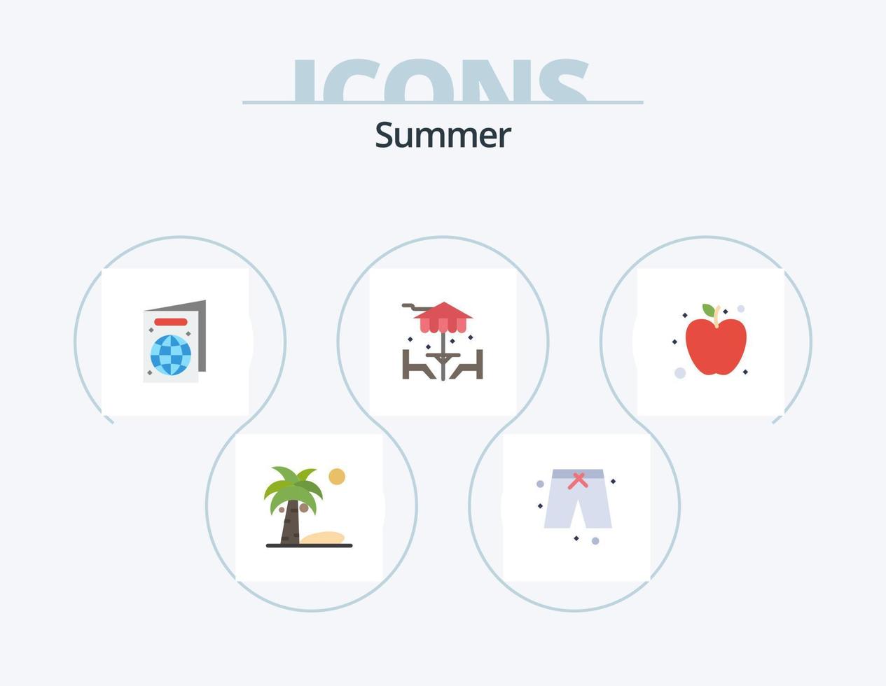 paquete de iconos planos de verano 5 diseño de iconos. . fruta. aprobar. manzana. cena vector