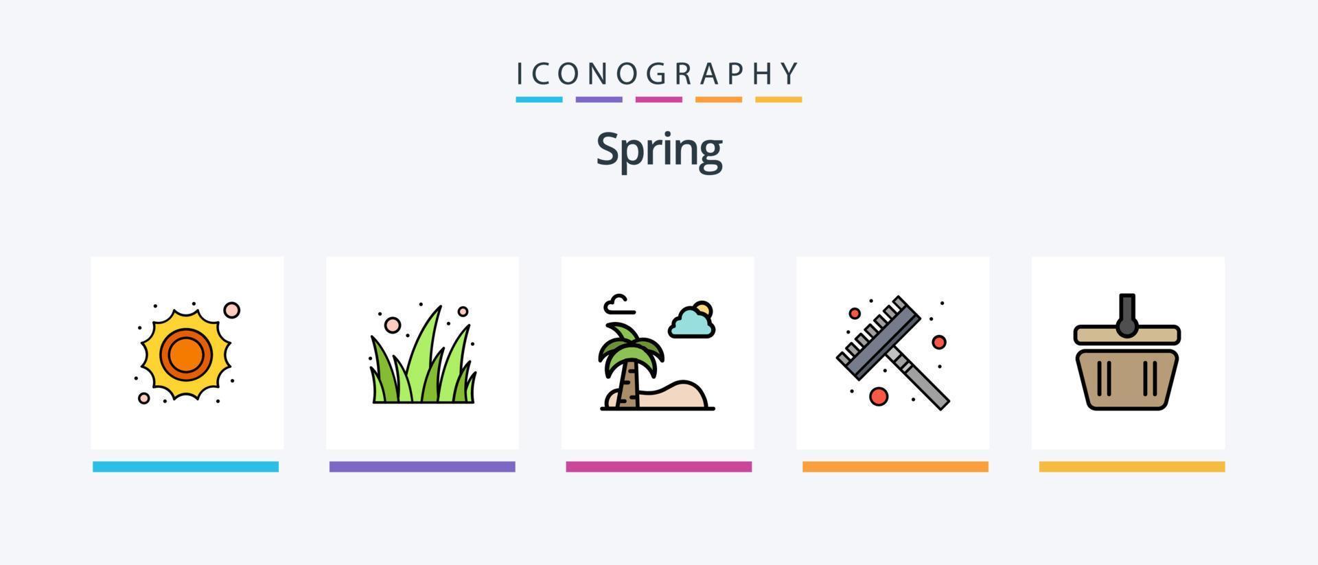 Spring Line Filled 5 Icon Pack Including flowers. nature. cactus. apple tree. tree. Creative Icons Design vector