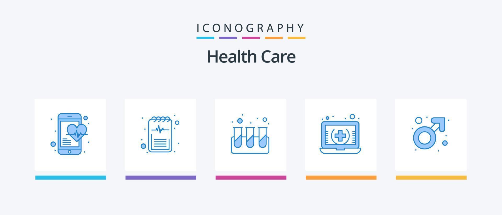 paquete de iconos azul 5 de cuidado de la salud que incluye el género. en línea. químico. médico. cuidado de la salud. diseño de iconos creativos vector