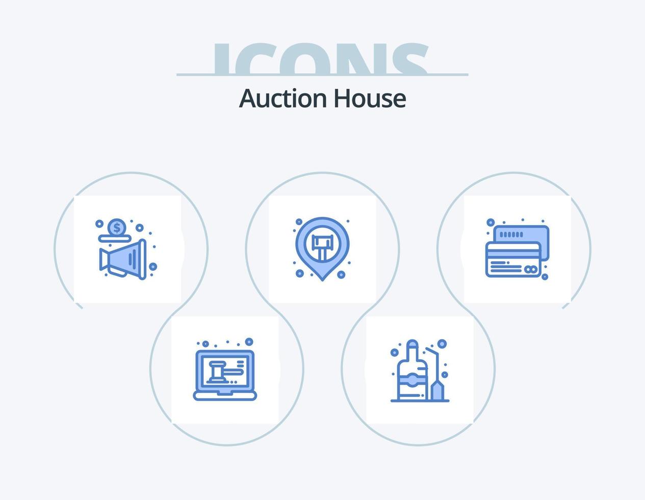 Auction Blue Icon Pack 5 Icon Design. card. map pin. advertising. sticky. location vector