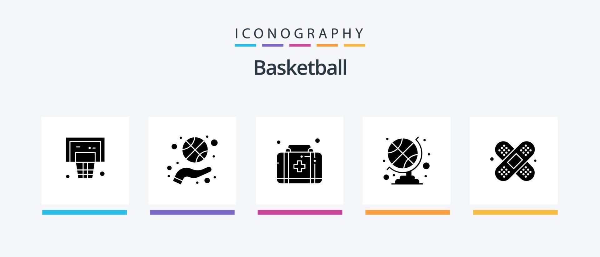 Basketball Glyph 5 Icon Pack Including injury. aid. sport. sports club globe. sports accessories. Creative Icons Design vector