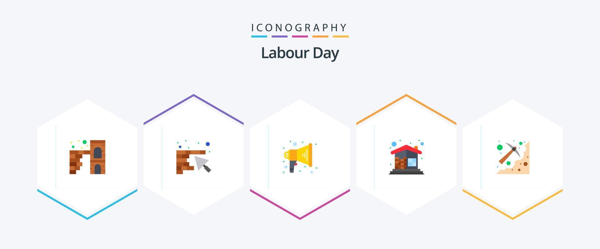 Labour Day 25 Flat icon pack including digging. wall. announce. home. building vector