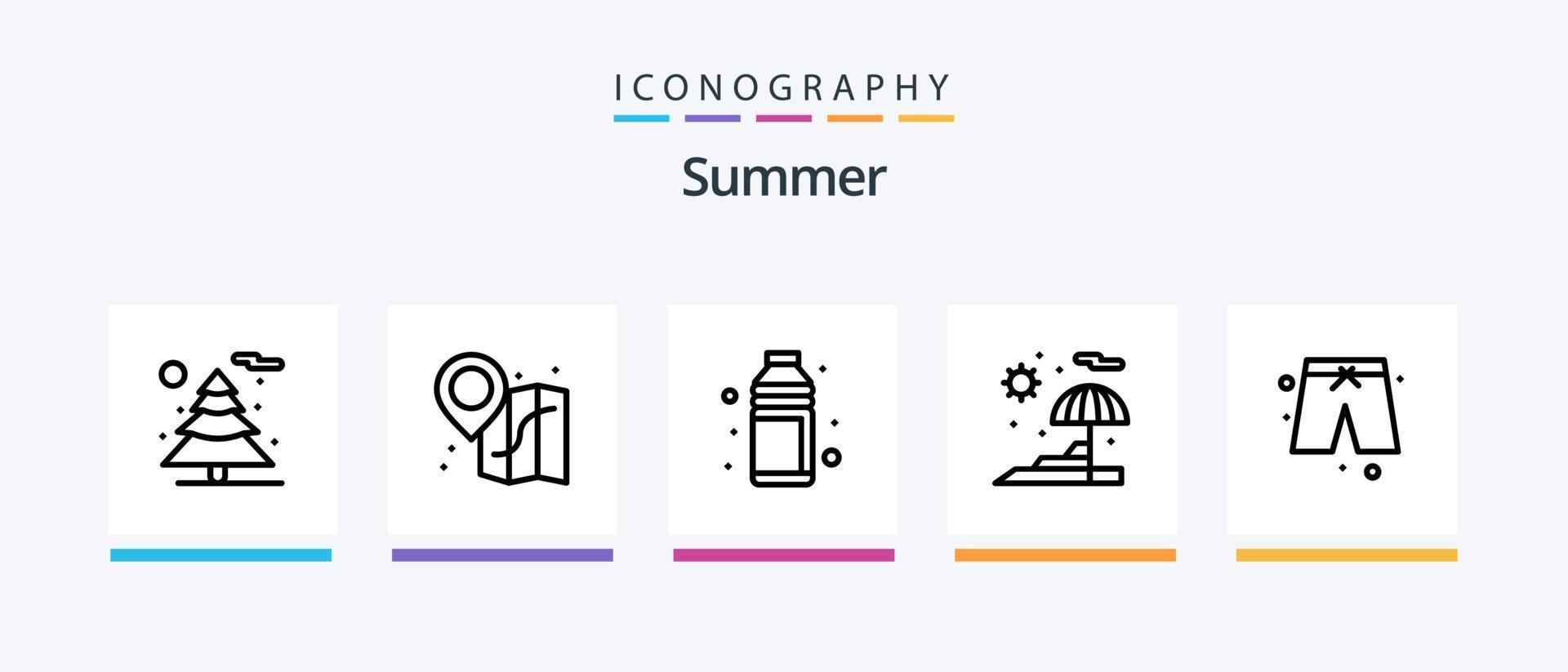 Summer Line 5 Icon Pack Including food. beach. luggage. cloths. beach. Creative Icons Design vector