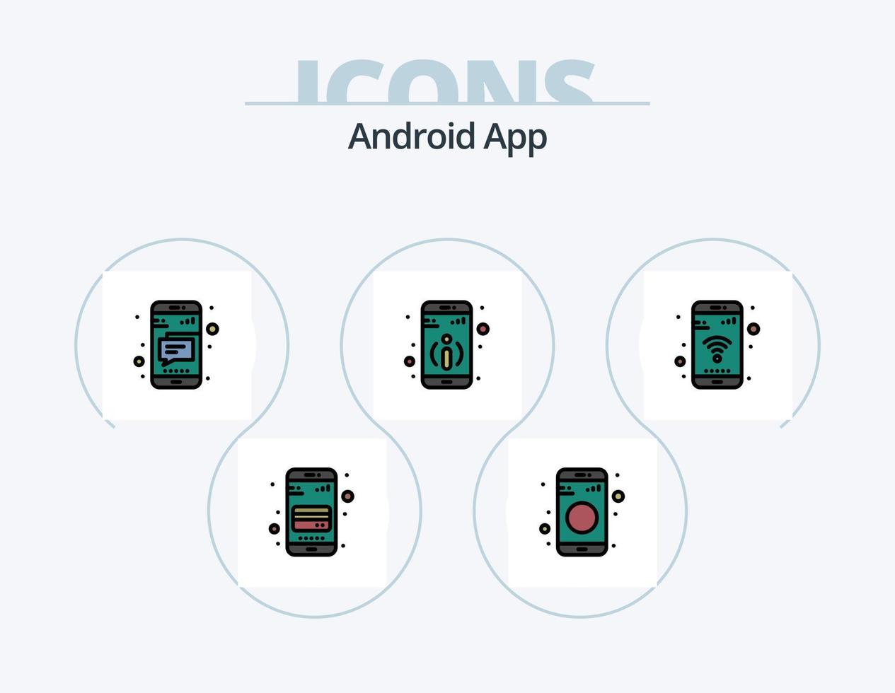 paquete de iconos llenos de línea de aplicación de Android 5 diseño de iconos. medios de comunicación. texto. teléfono. teléfono. mensaje vector