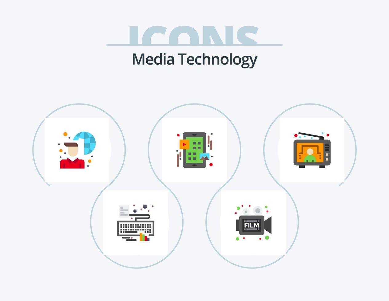 Media Technology Flat Icon Pack 5 Icon Design. entertainment. ui. movie. menu. network vector