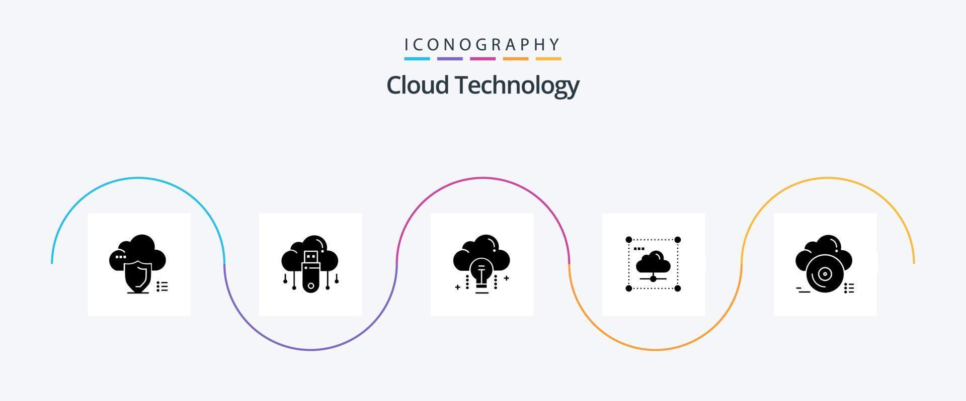 Cloud Technology Glyph 5 Icon Pack Including data. cloud. cloud. light. data vector