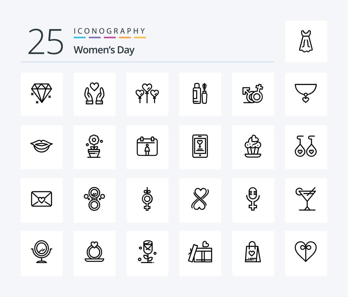 paquete de iconos de 25 líneas del día de la mujer que incluye maskara. De las mujeres. mujer. mujer. globo vector