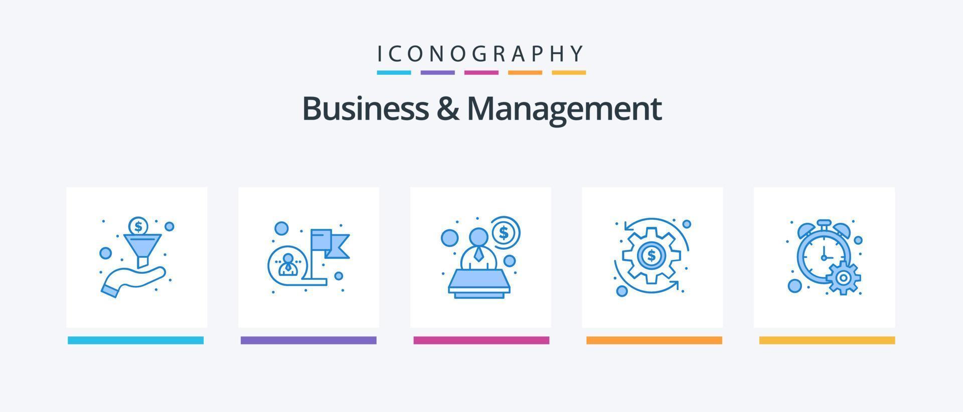 Business And Management Blue 5 Icon Pack Including timer. progress. account. counter. money. Creative Icons Design vector